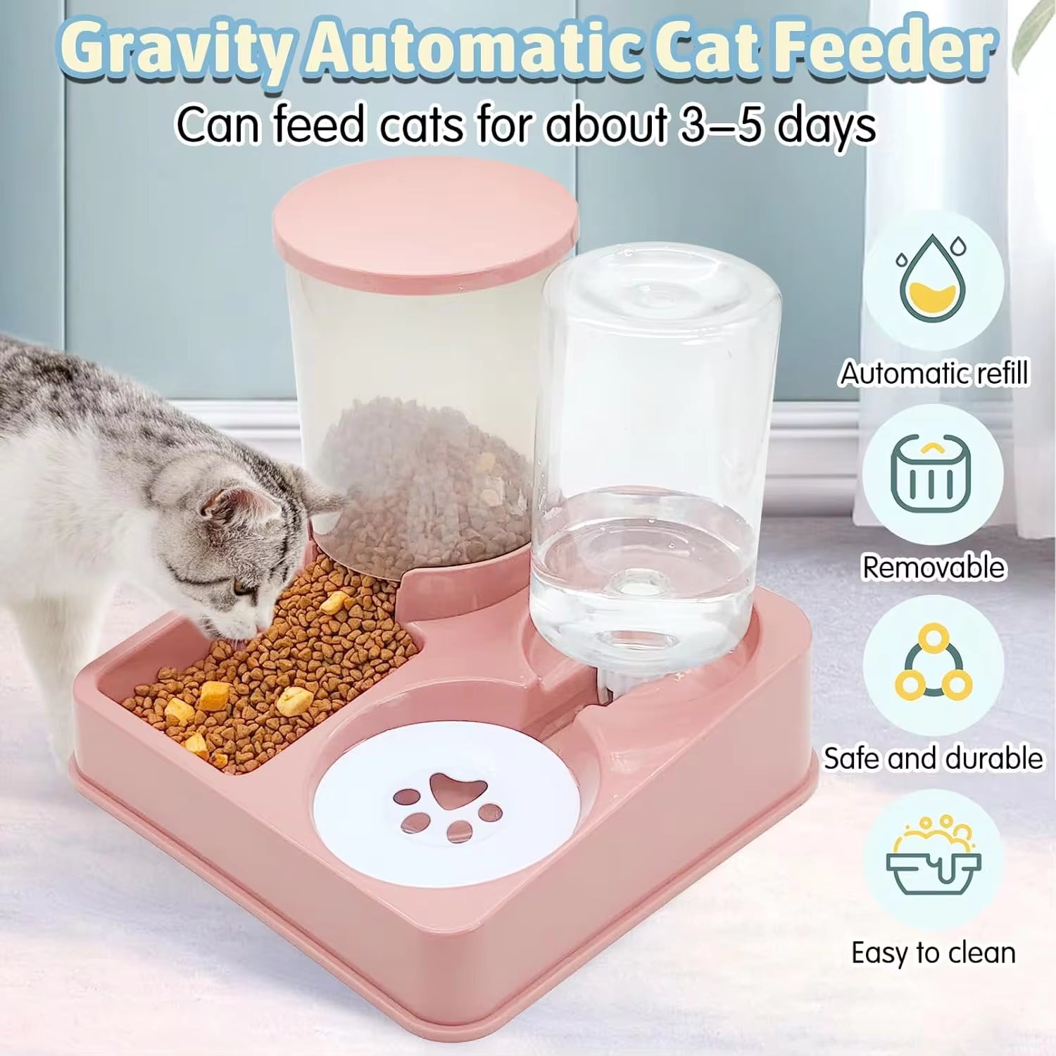 2-in-1 Automatic Cat Feeder & Water Dispenser – Tilted Gravity Food & Waterer Set