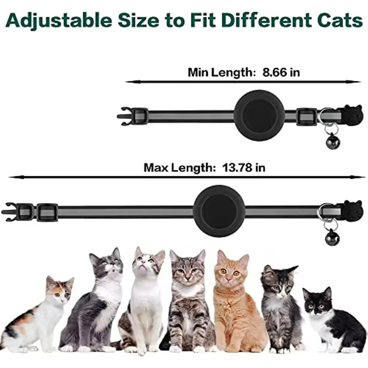 ATUBAN Reflective Airtag Cat Collar – Breakaway Kitten Collar with AirTag Holder & Bell