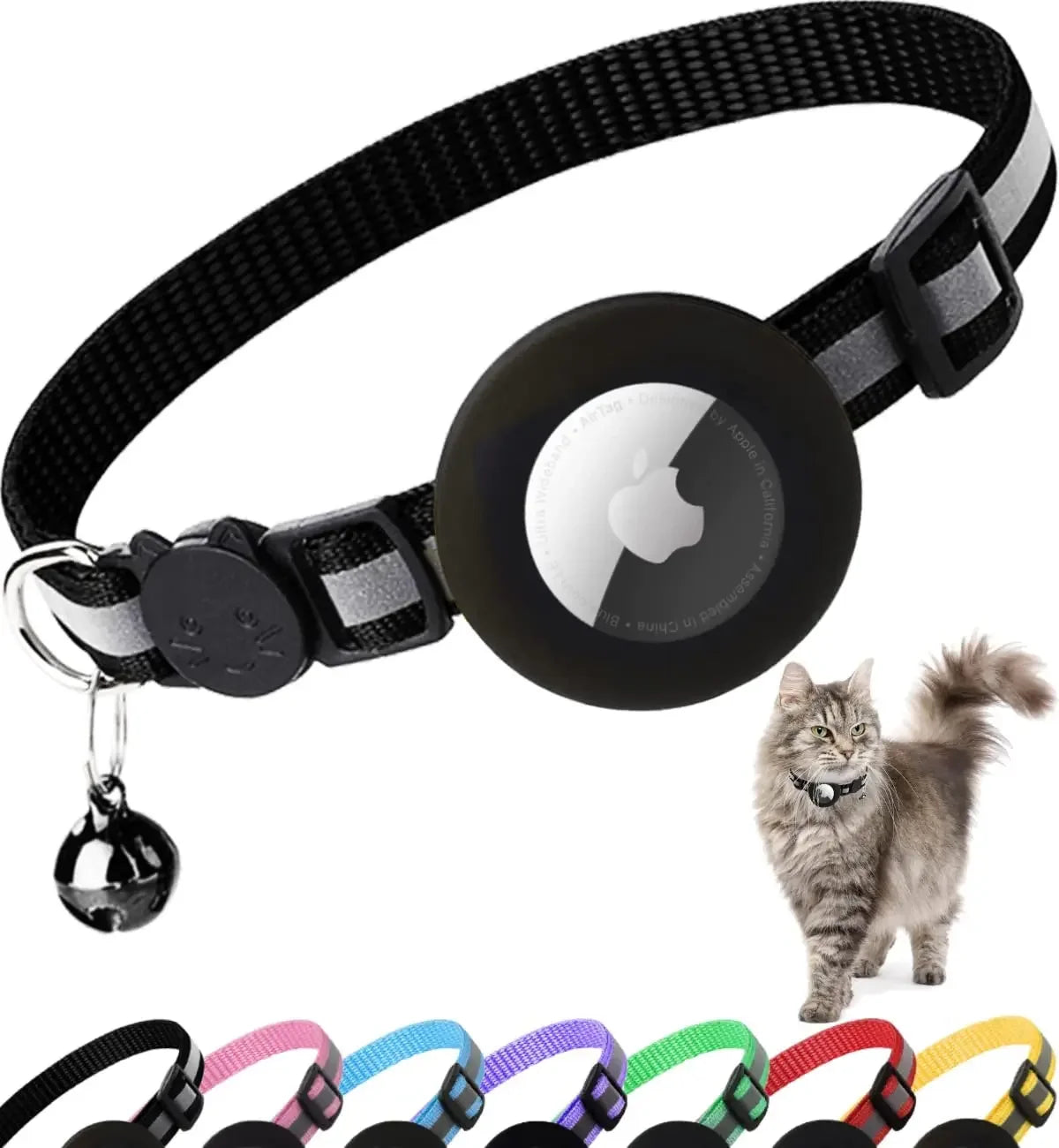 ATUBAN Reflective Airtag Cat Collar – Breakaway Kitten Collar with AirTag Holder & Bell