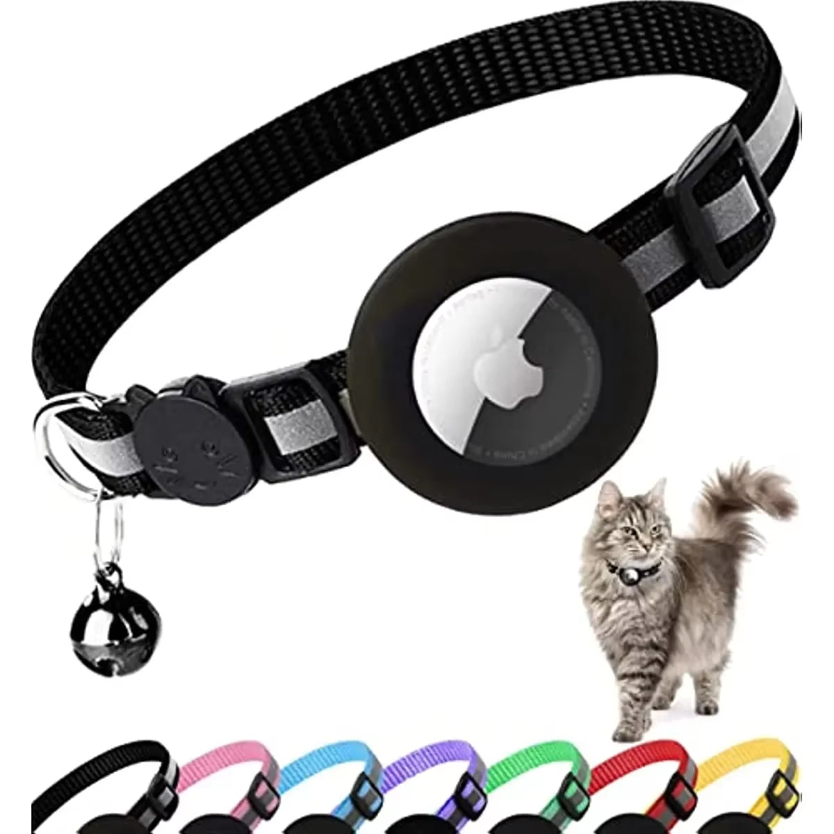 ATUBAN Reflective Airtag Cat Collar – Breakaway Kitten Collar with AirTag Holder & Bell