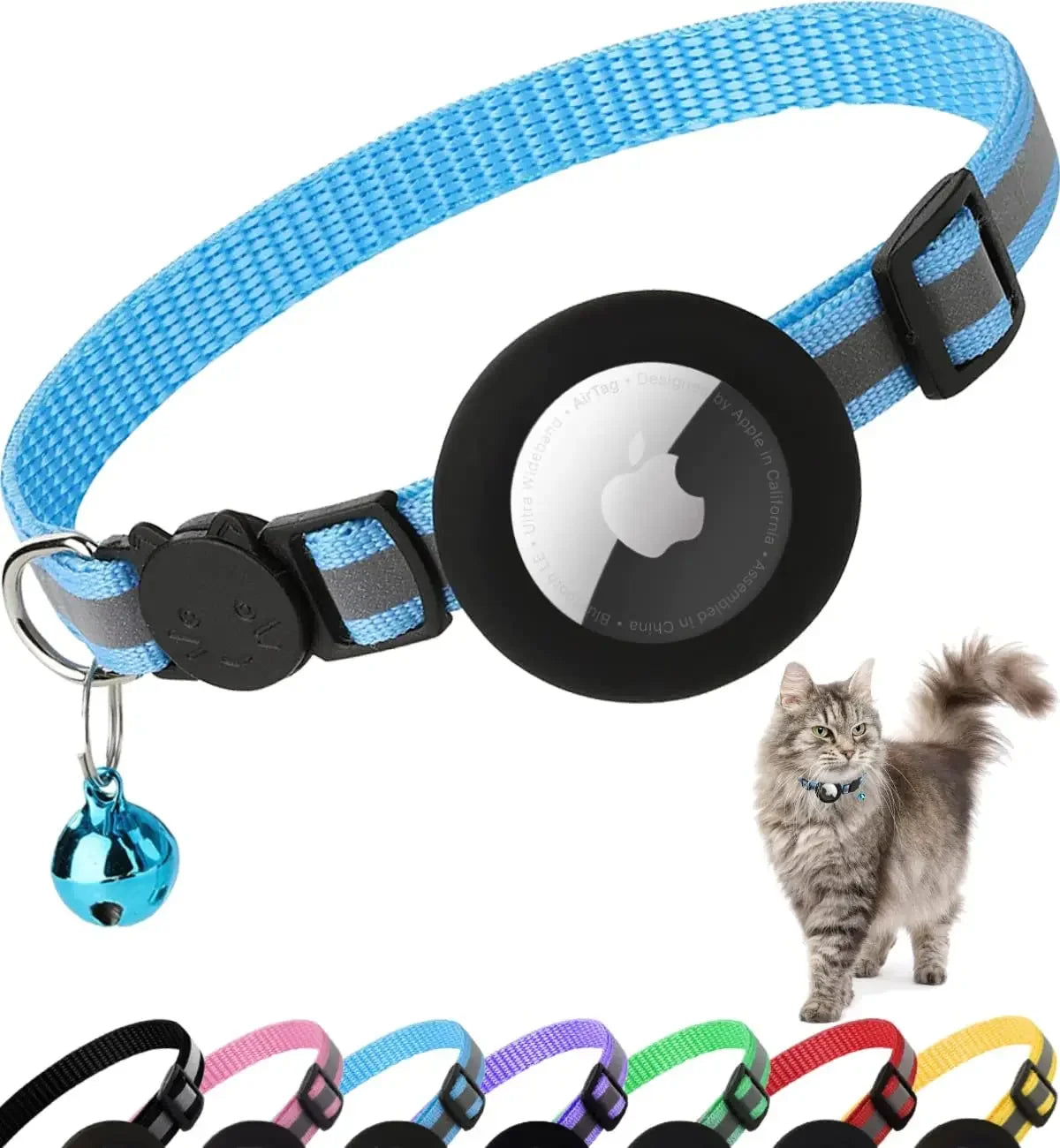ATUBAN Reflective Airtag Cat Collar – Breakaway Kitten Collar with AirTag Holder & Bell