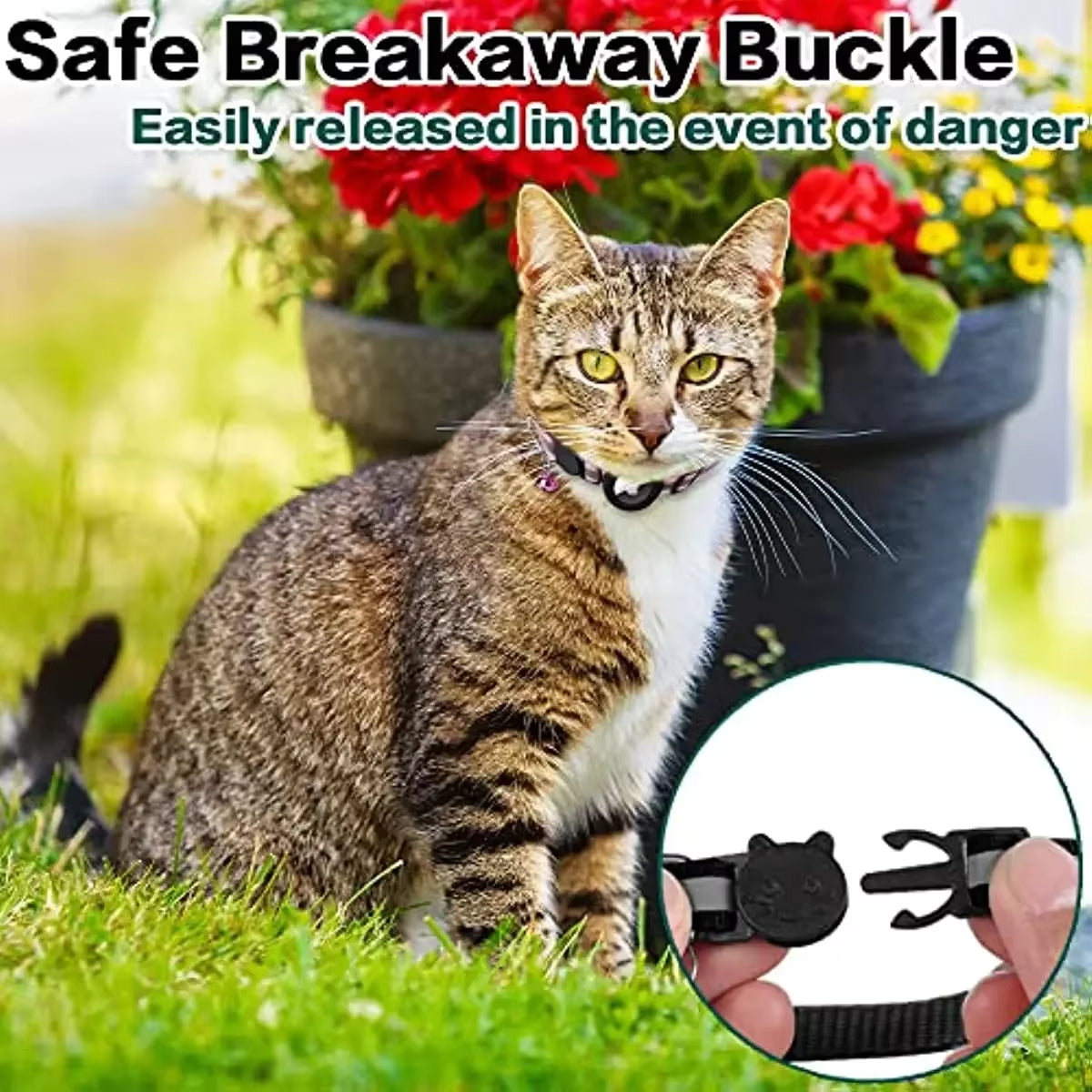 ATUBAN Reflective Airtag Cat Collar – Breakaway Kitten Collar with AirTag Holder & Bell