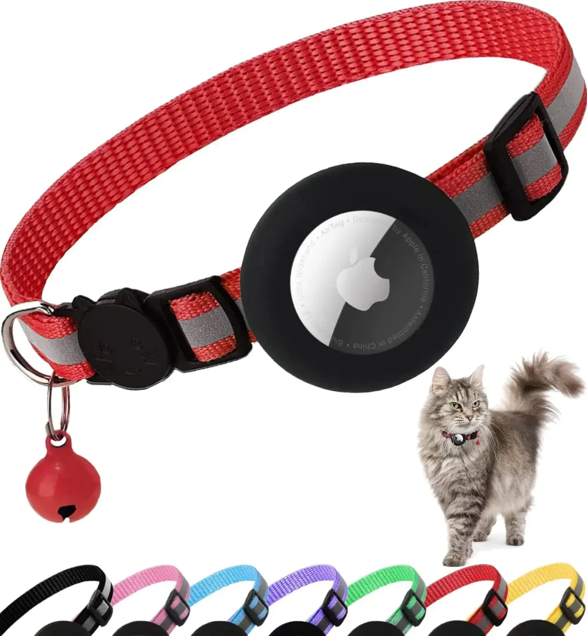 ATUBAN Reflective Airtag Cat Collar – Breakaway Kitten Collar with AirTag Holder & Bell