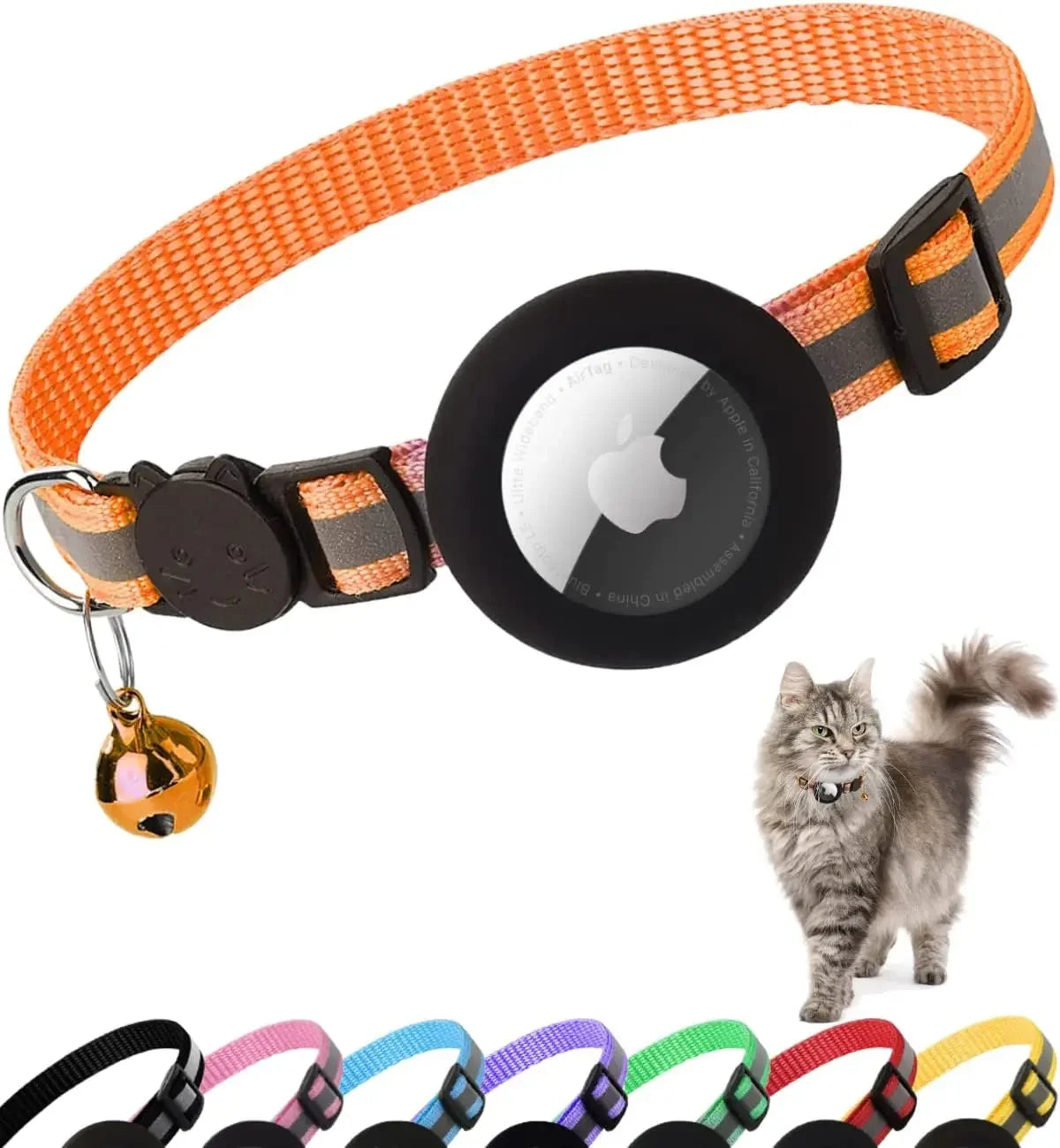 ATUBAN Reflective Airtag Cat Collar – Breakaway Kitten Collar with AirTag Holder & Bell