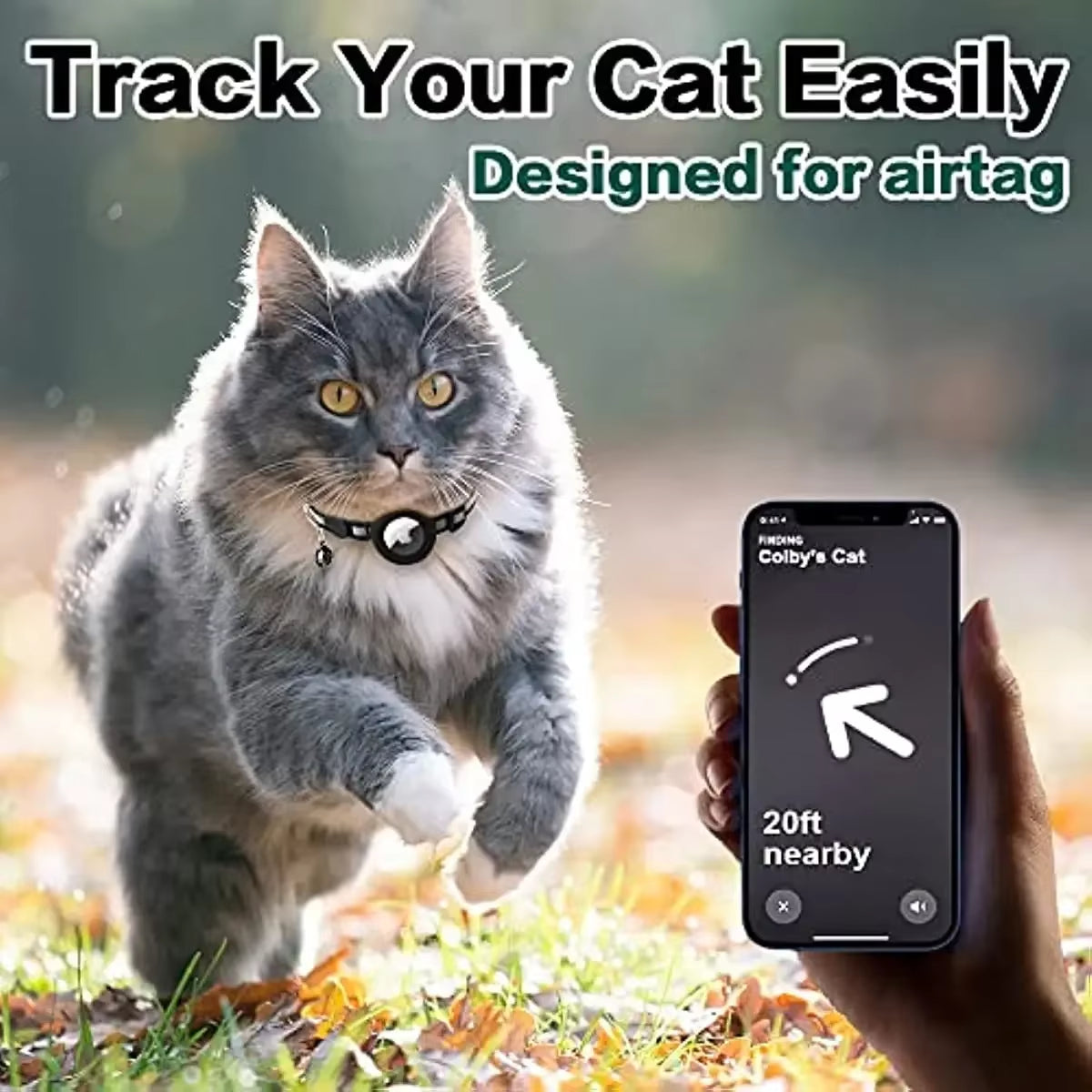 ATUBAN Reflective Airtag Cat Collar – Breakaway Kitten Collar with AirTag Holder & Bell