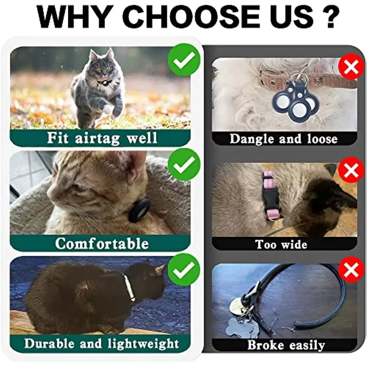 ATUBAN Reflective Airtag Cat Collar – Breakaway Kitten Collar with AirTag Holder & Bell