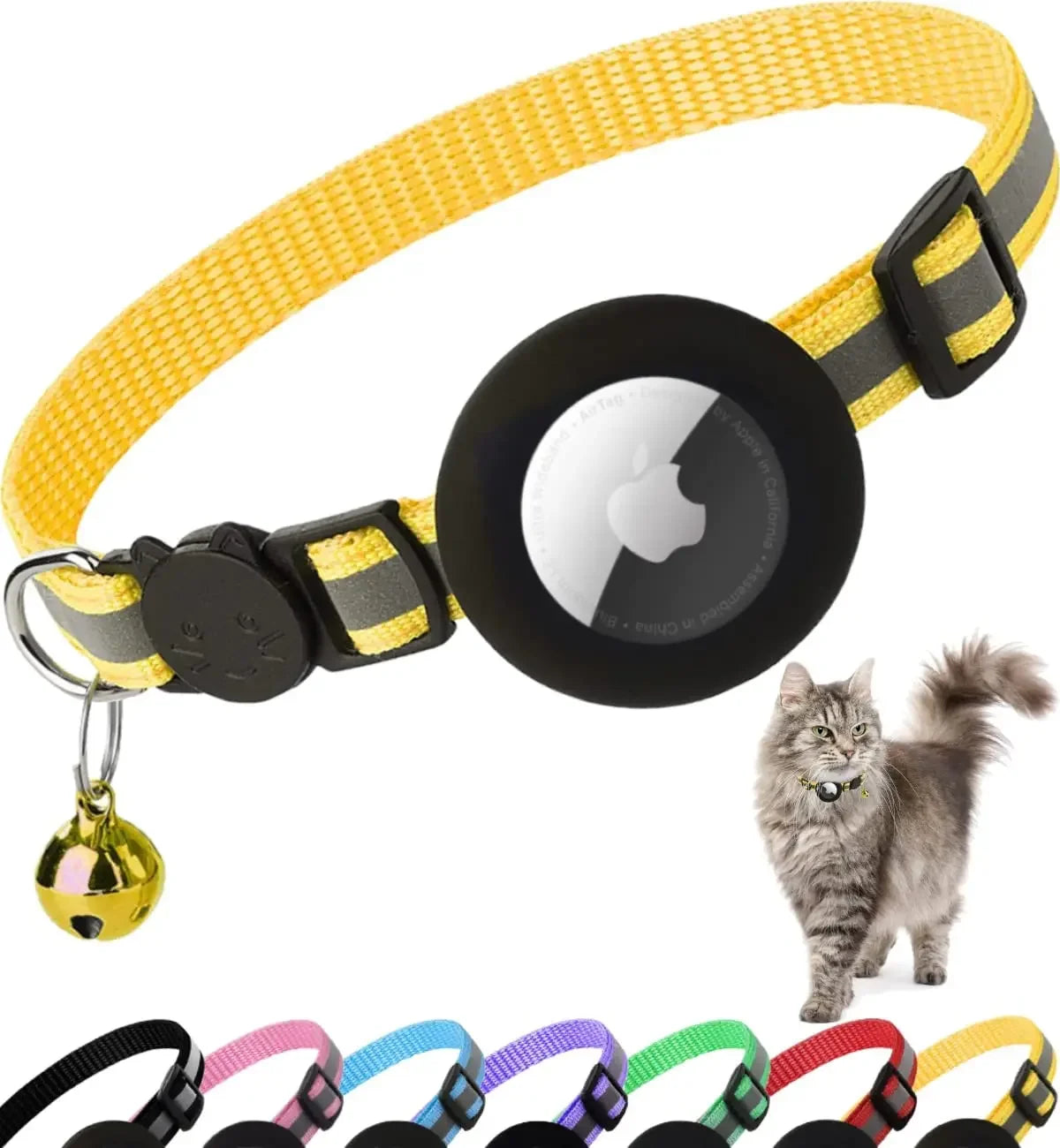 ATUBAN Reflective Airtag Cat Collar – Breakaway Kitten Collar with AirTag Holder & Bell
