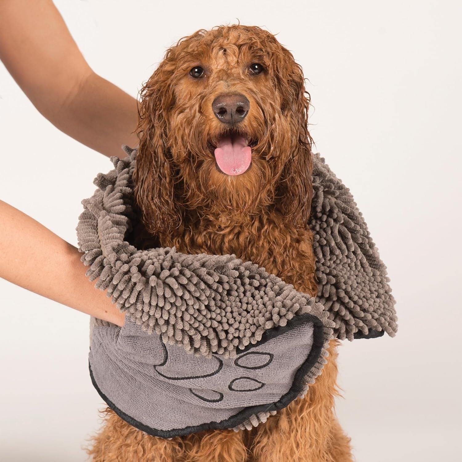 Dirty Dog Shammy – Fast-Drying, Super Absorbent Microfiber Dog Towel with Hand Pockets (Grey)