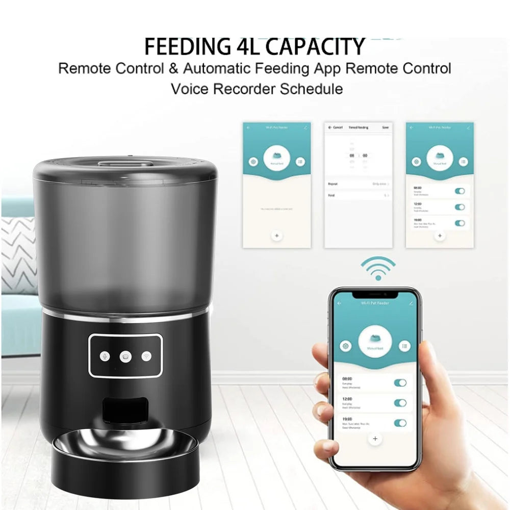 WiFi Smart Pet Feeder – Automatic 4L Dry Food Dispenser for Dogs & Cats (Black)