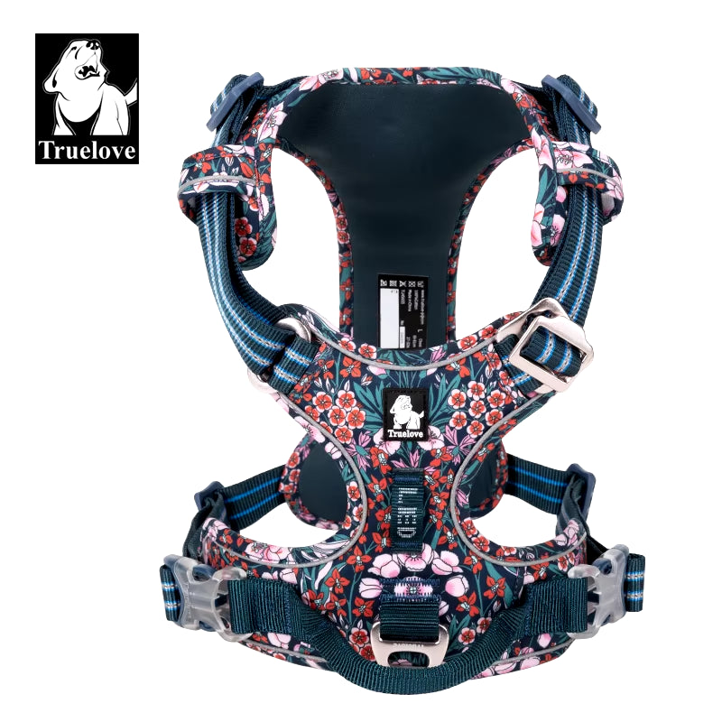 Floral No-Pull Dog Harness – Breathable, Reflective & Adjustable Cotton