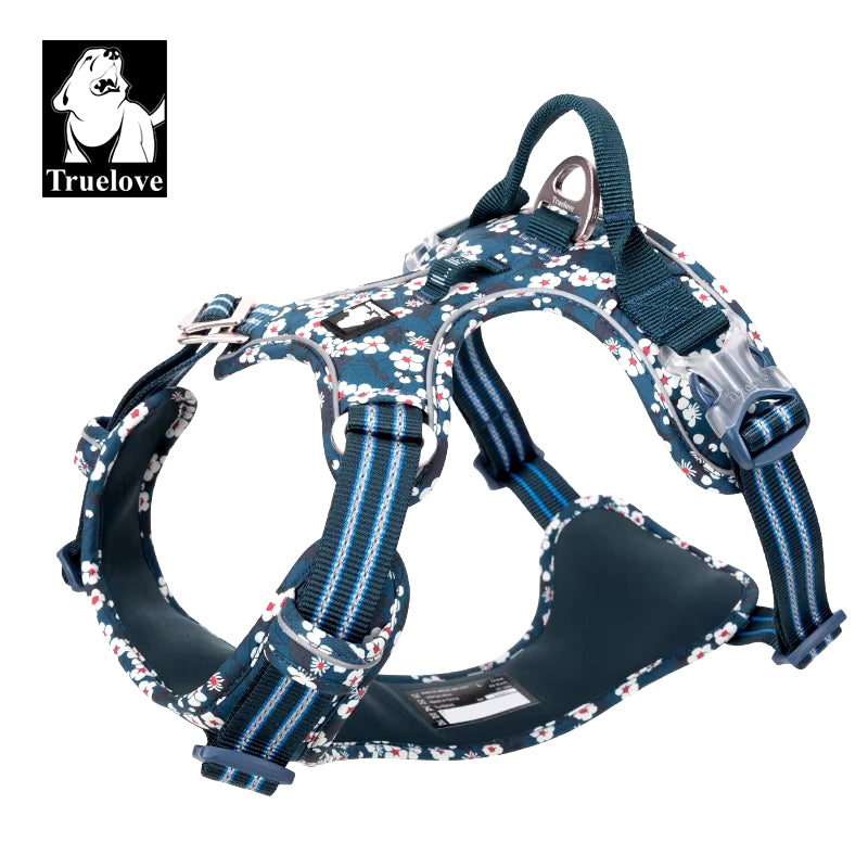 Floral No-Pull Dog Harness – Breathable, Reflective & Adjustable Cotton