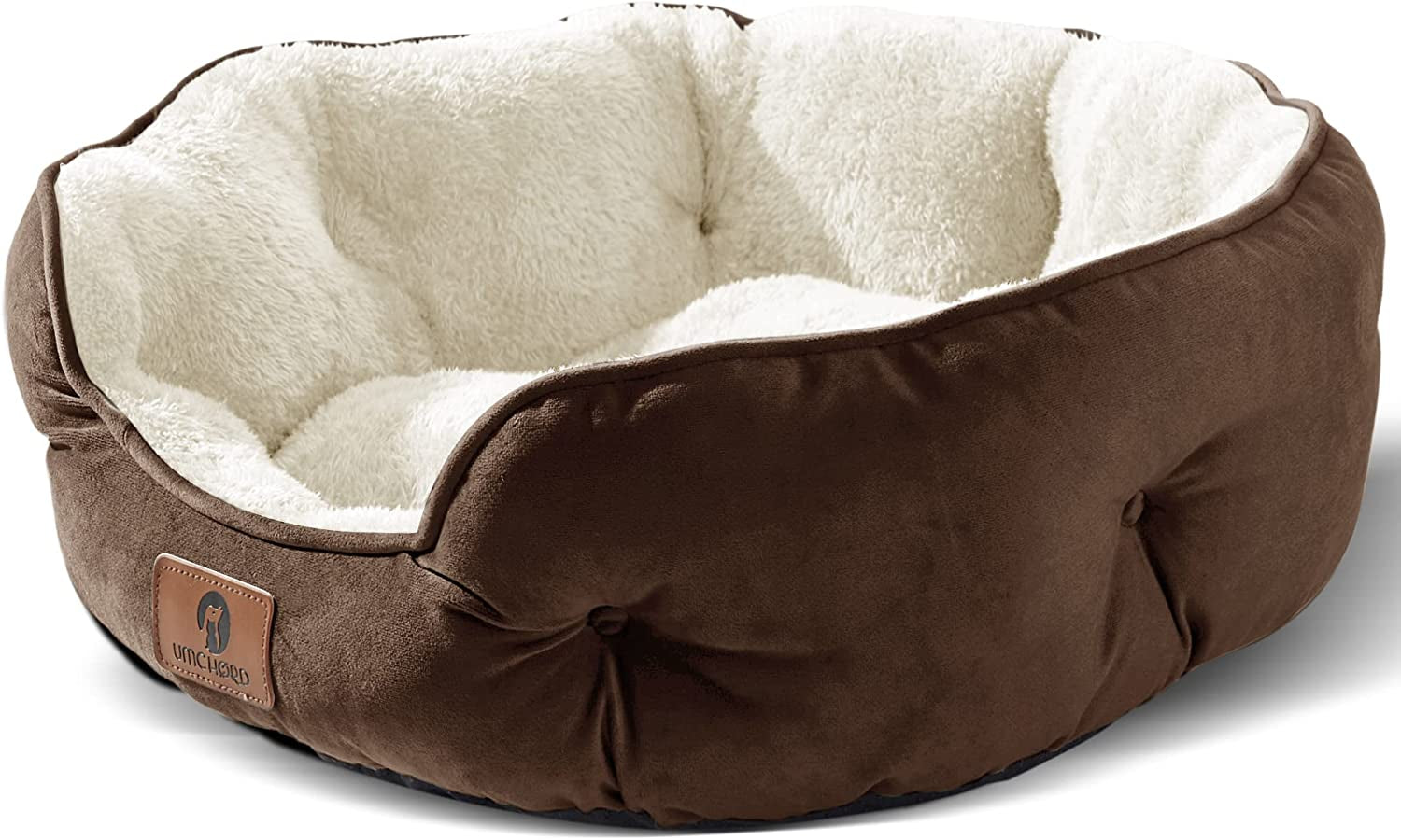 Small Pet Bed – Extra Soft, Machine Washable Dog & Cat Bed with Non-Slip Waterproof Bottom (20” Brown)