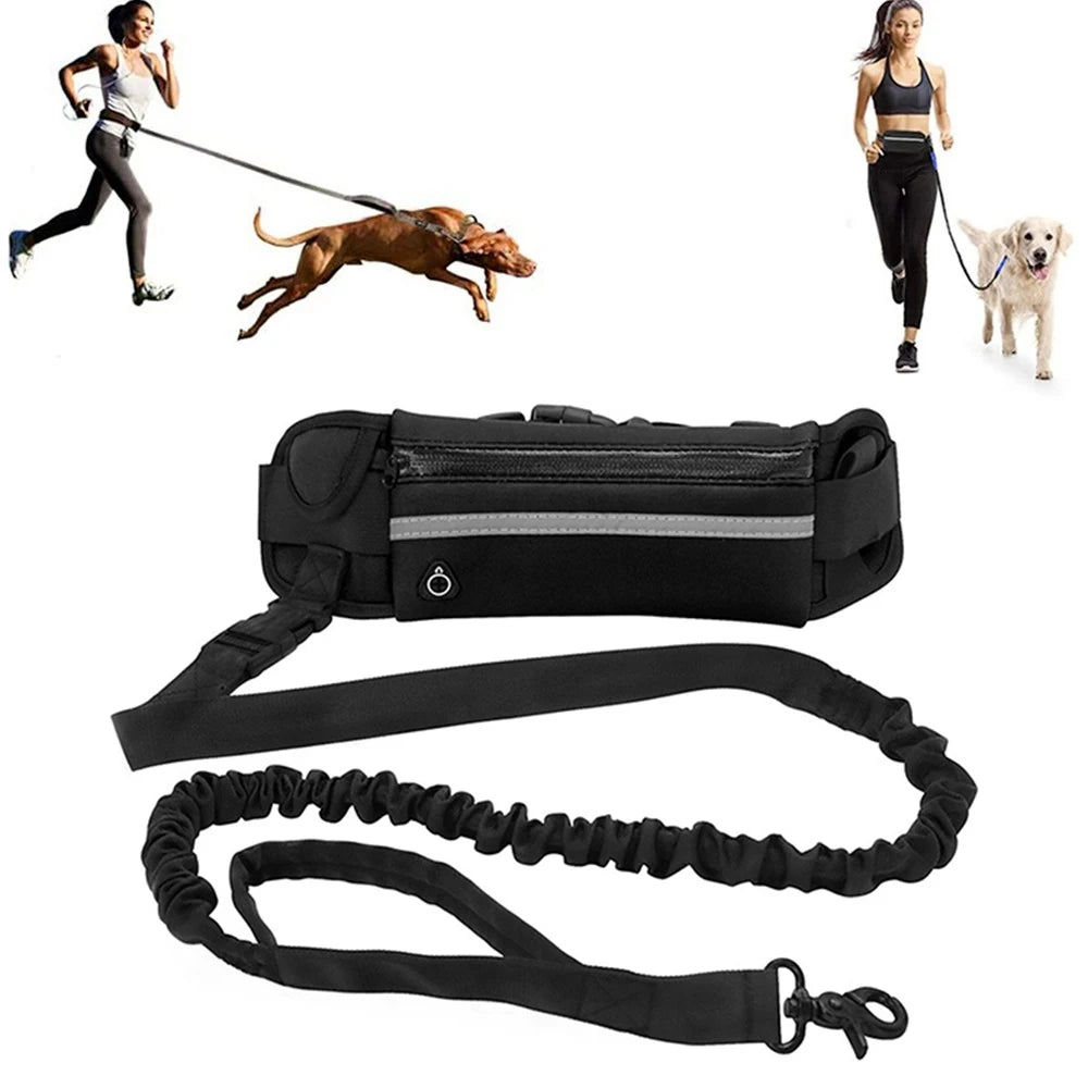 Hands-Free Dog Leash – Reflective Running Leash with Waist Bag & Retractable Elastic Belt