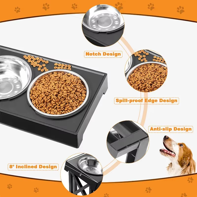 Adjustable Elevated Dog Bowl Stand – Slow Feeder & Meal Mat for Comfortable Pet Dining