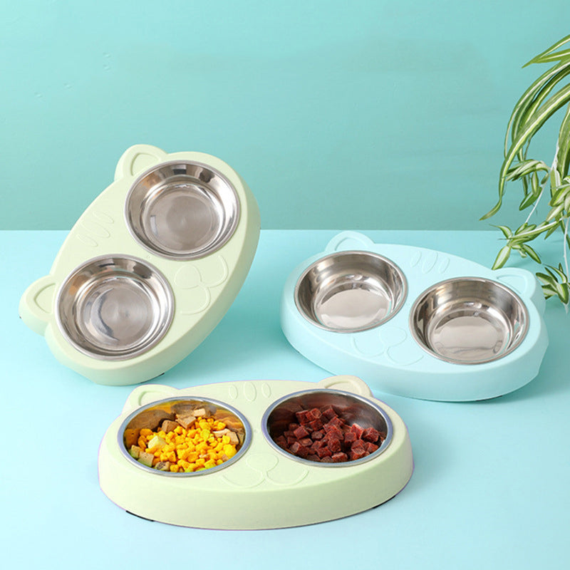 Double Pet Bowl – Non-Slip Stainless Steel Food & Water Bowls for Dogs & Cats