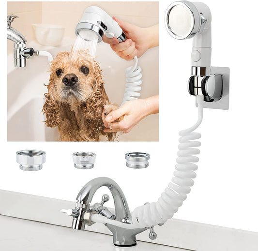 Sink & Tub Faucet Sprayer Attachment – Dog Bathing Shower Head & Hose Set for Kitchen & Bathroom