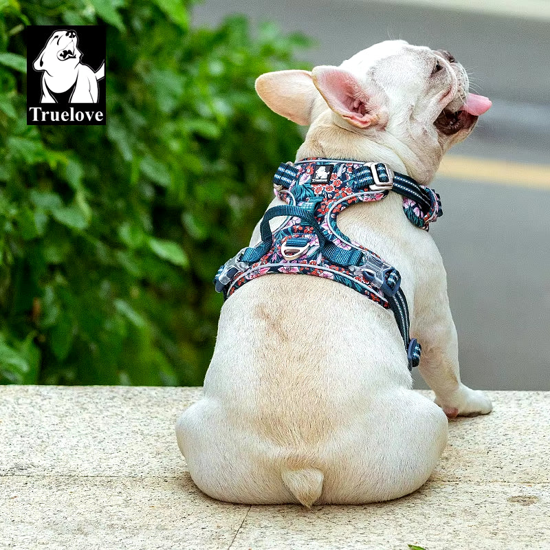 Floral No-Pull Dog Harness – Breathable, Reflective & Adjustable Cotton