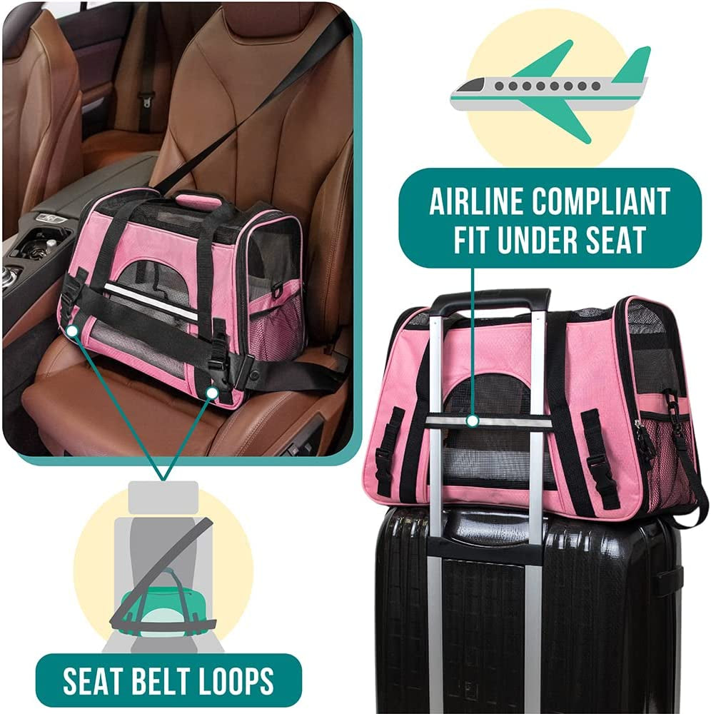 Airline-Approved Pet Carrier – Soft-Sided Travel Bag for Cats & Small Dogs (Large, Pink)