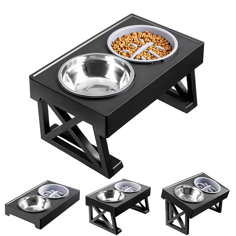 Adjustable Elevated Dog Bowl Stand – Slow Feeder & Meal Mat for Comfortable Pet Dining