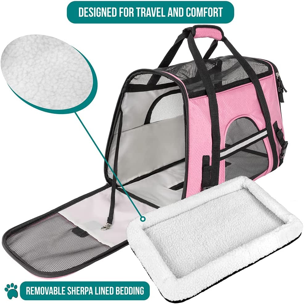 Airline-Approved Pet Carrier – Soft-Sided Travel Bag for Cats & Small Dogs (Large, Pink)