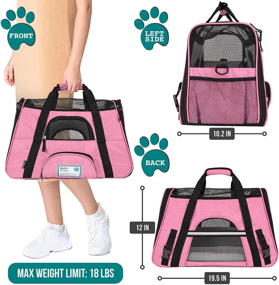 Airline-Approved Pet Carrier – Soft-Sided Travel Bag for Cats & Small Dogs (Large, Pink)