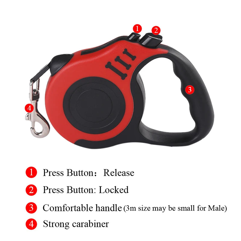 Retractable Dog Leash – Durable Nylon Lead for Small Dogs, Puppy Walking & Travel (3M/5M)