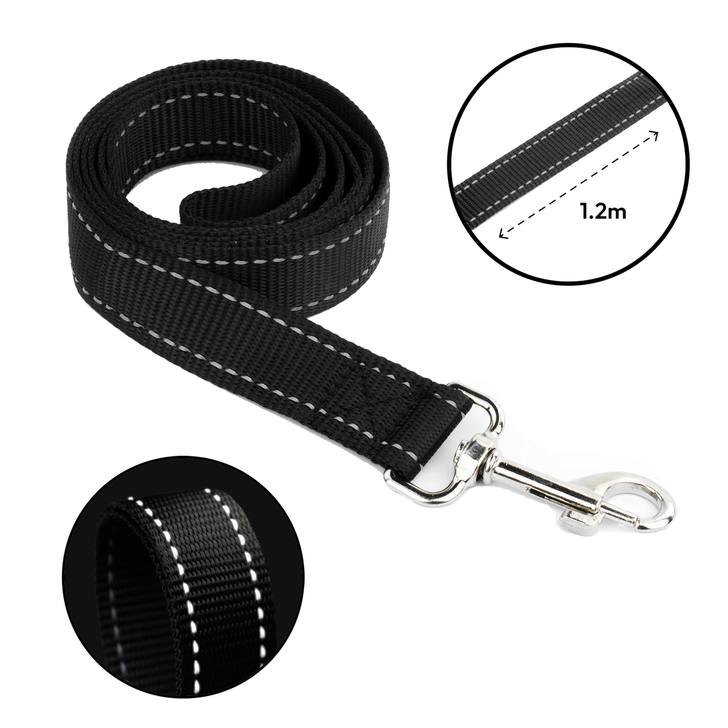 Reflective Dog Lead – 4FT (1.2M) Strong Nylon Training & Recall Leash