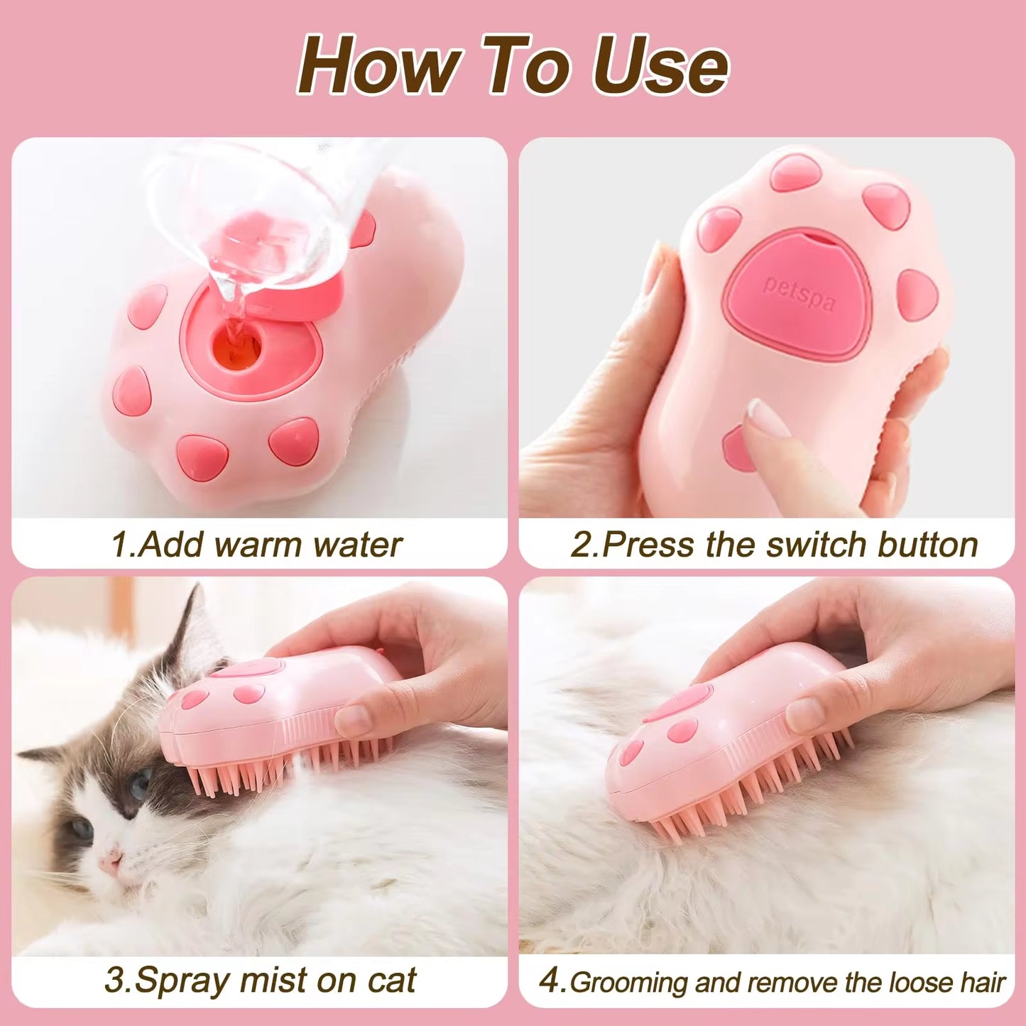 3-in-1 Electric Pet Brush – Steam Spray Grooming Comb for Cats & Dogs, Hair Removal & Massage