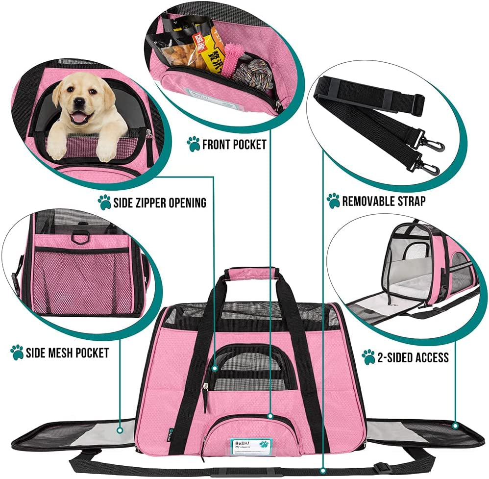 Airline-Approved Pet Carrier – Soft-Sided Travel Bag for Cats & Small Dogs (Large, Pink)