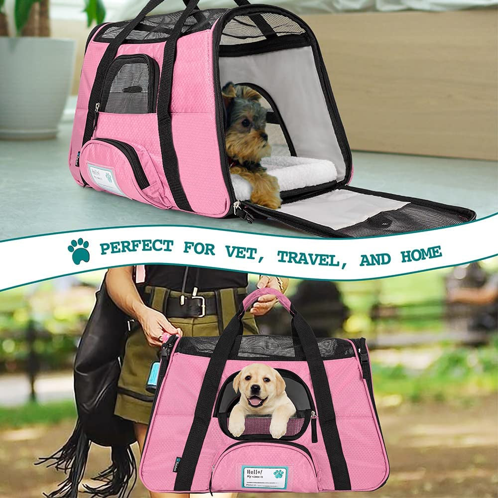 Airline-Approved Pet Carrier – Soft-Sided Travel Bag for Cats & Small Dogs (Large, Pink)