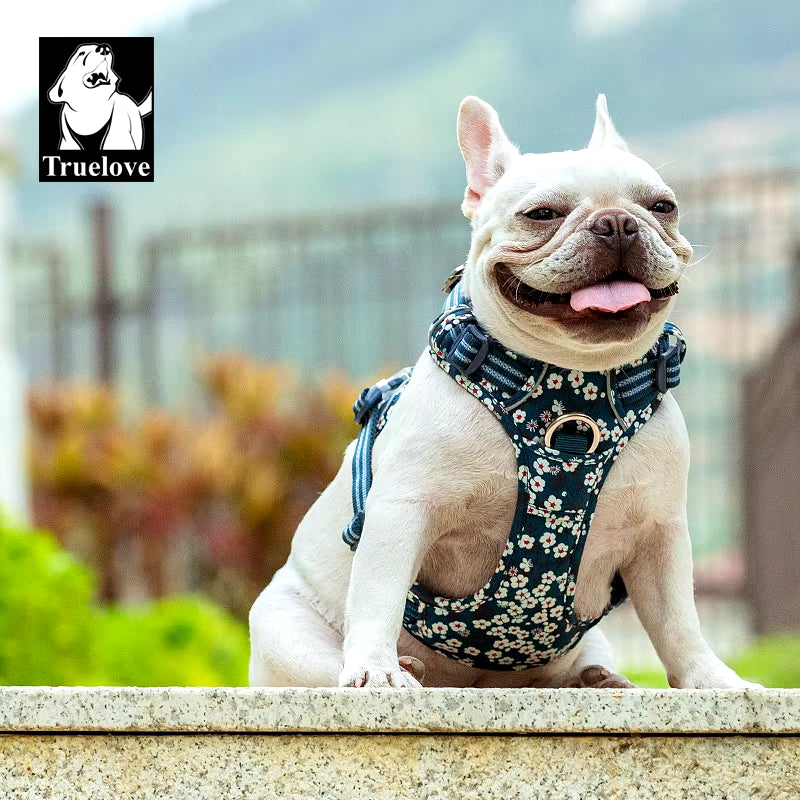 Floral No-Pull Dog Harness – Breathable, Reflective & Adjustable Cotton