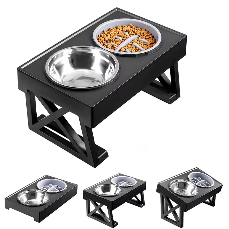 Adjustable Elevated Dog Bowl Stand – Slow Feeder & Meal Mat for Comfortable Pet Dining