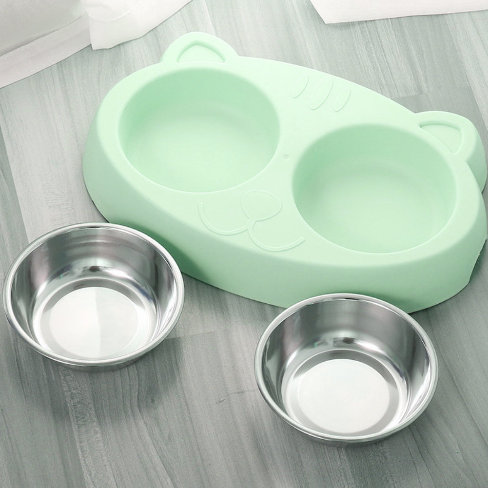 Double Pet Bowl – Non-Slip Stainless Steel Food & Water Bowls for Dogs & Cats