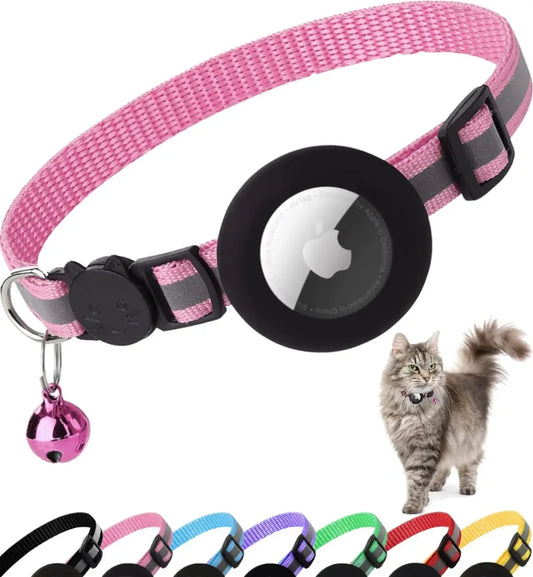 ATUBAN Reflective Airtag Cat Collar – Breakaway Kitten Collar with AirTag Holder & Bell