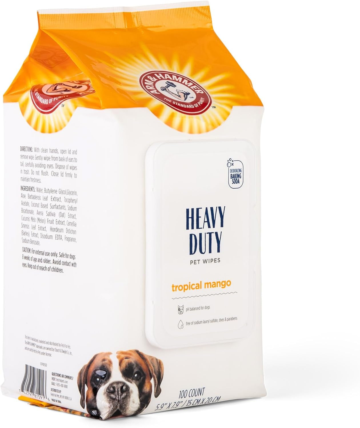 Heavy-Duty Dog Bath Wipes – Mango-Scented Grooming & Deodorizing Wipes for Paws & Body (100-Count)