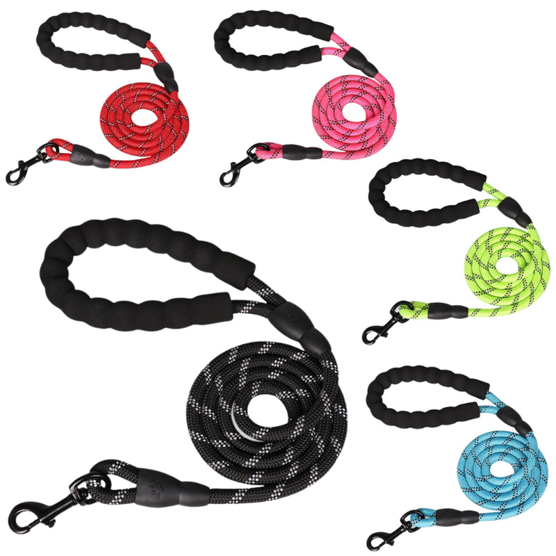 Reflective Braided Dog Leash – Strong, Padded Rope Lead for Training & Safety (5 Foot)