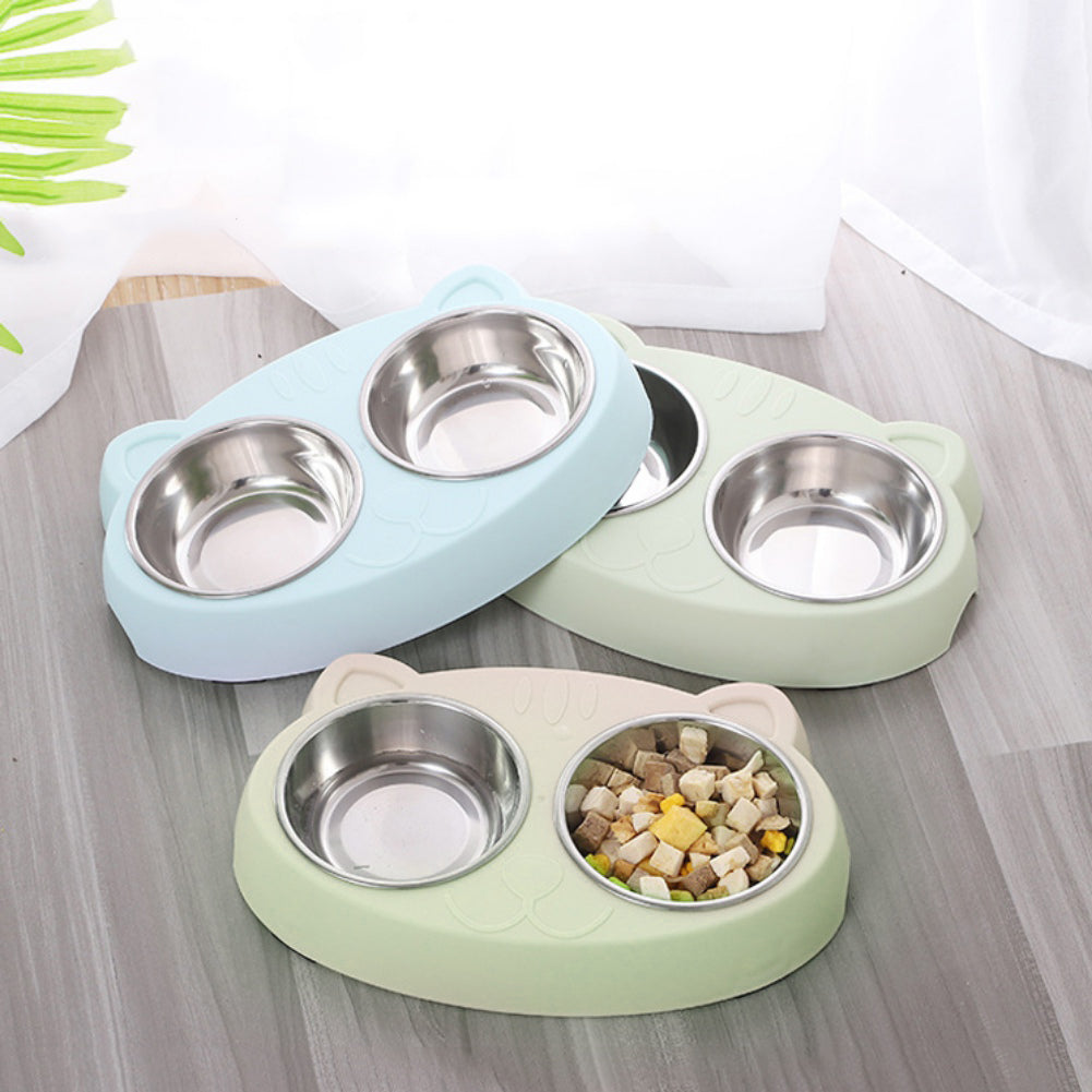 Double Pet Bowl – Non-Slip Stainless Steel Food & Water Bowls for Dogs & Cats