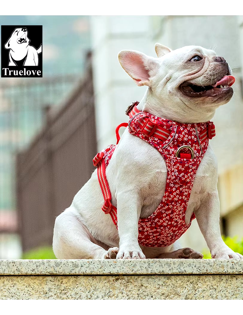 Floral No-Pull Dog Harness – Breathable, Reflective & Adjustable Cotton