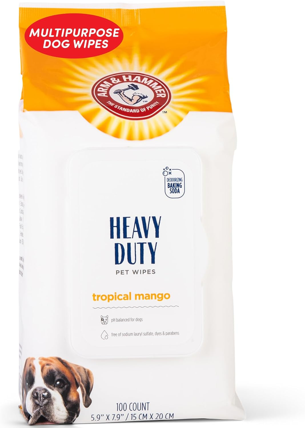 Heavy-Duty Dog Bath Wipes – Mango-Scented Grooming & Deodorizing Wipes for Paws & Body (100-Count)