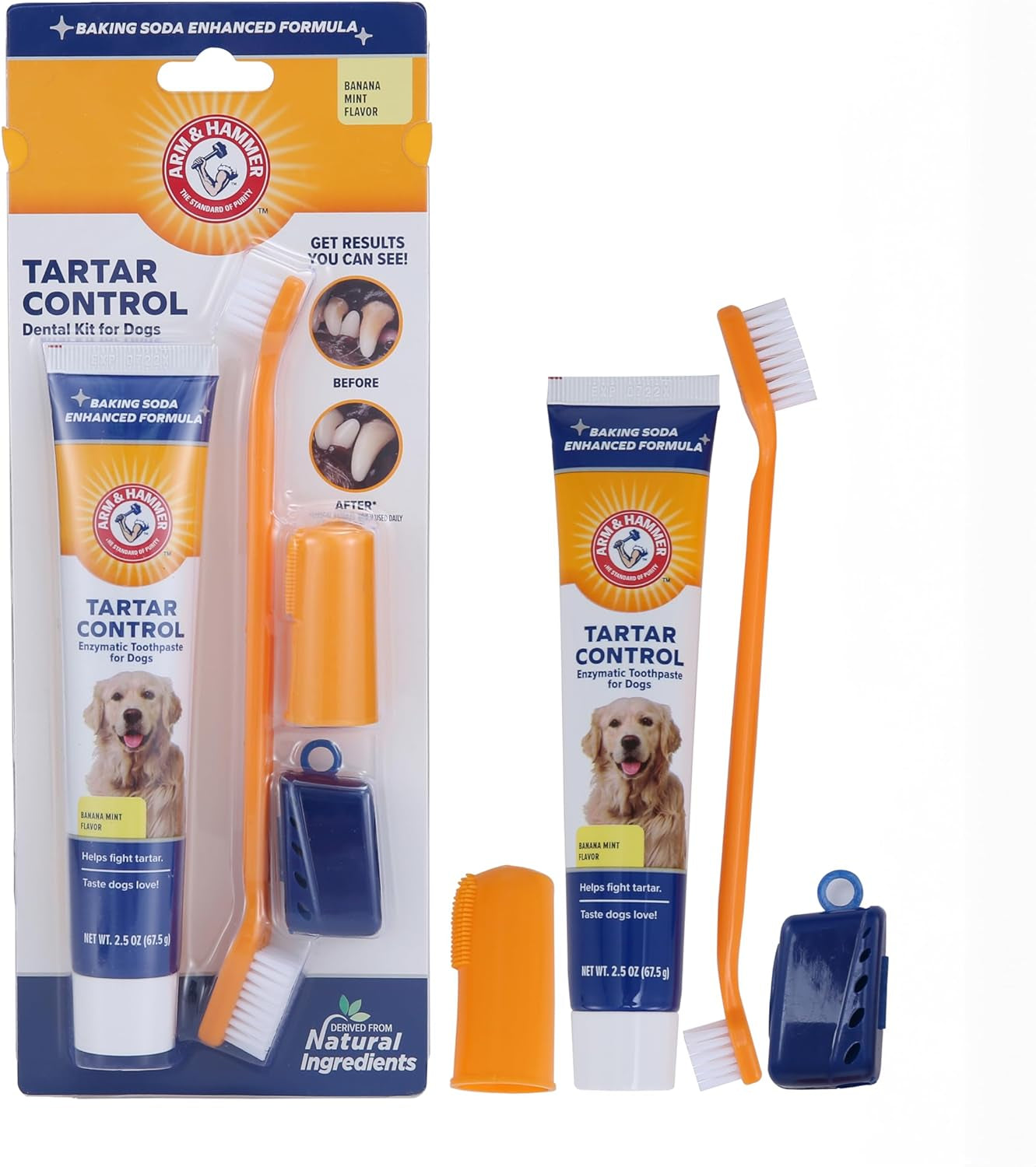 Dog Tartar Control Kit – 3-Piece Dental Set with Toothpaste, Toothbrush & Fingerbrush (Banana Mint)