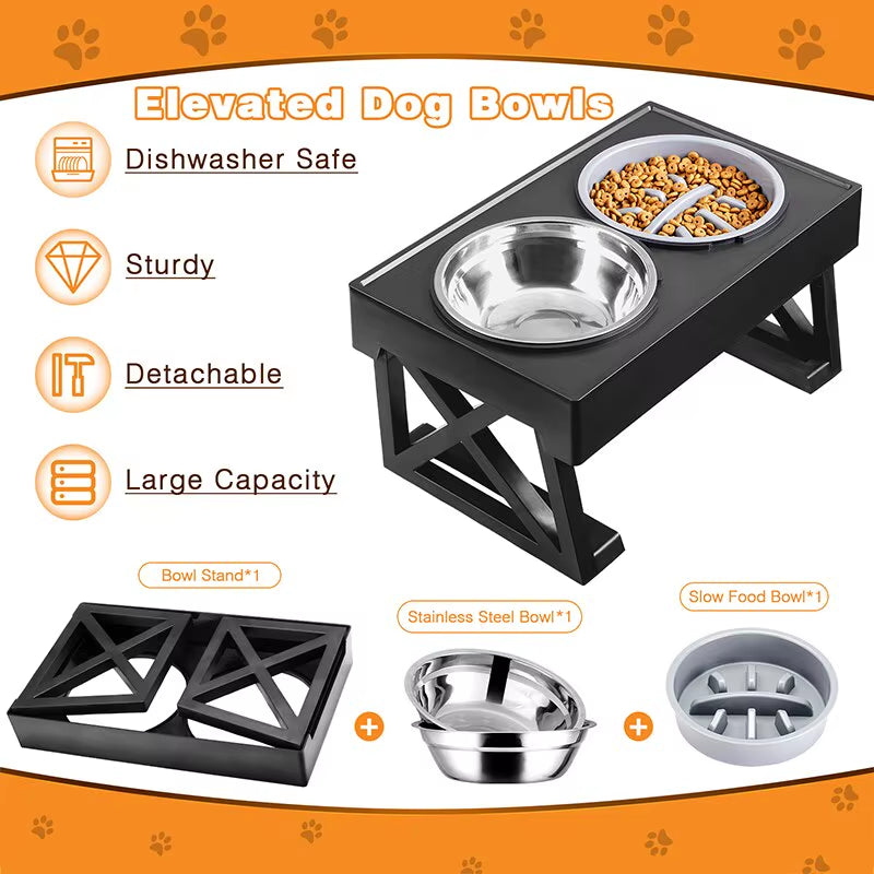 Adjustable Elevated Dog Bowl Stand – Slow Feeder & Meal Mat for Comfortable Pet Dining