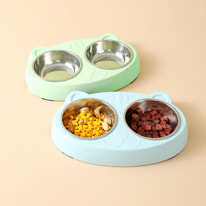 Double Pet Bowl – Non-Slip Stainless Steel Food & Water Bowls for Dogs & Cats