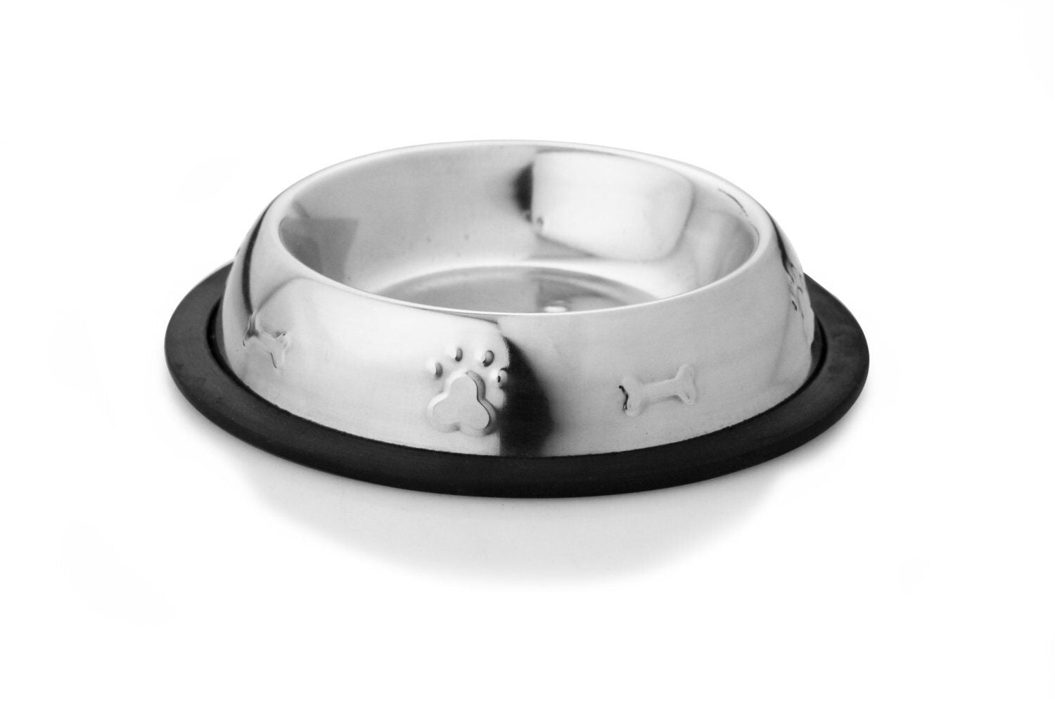 Stainless Steel Pet Bowl – Embossed Design with Non-Slip Rubber Base (8oz)