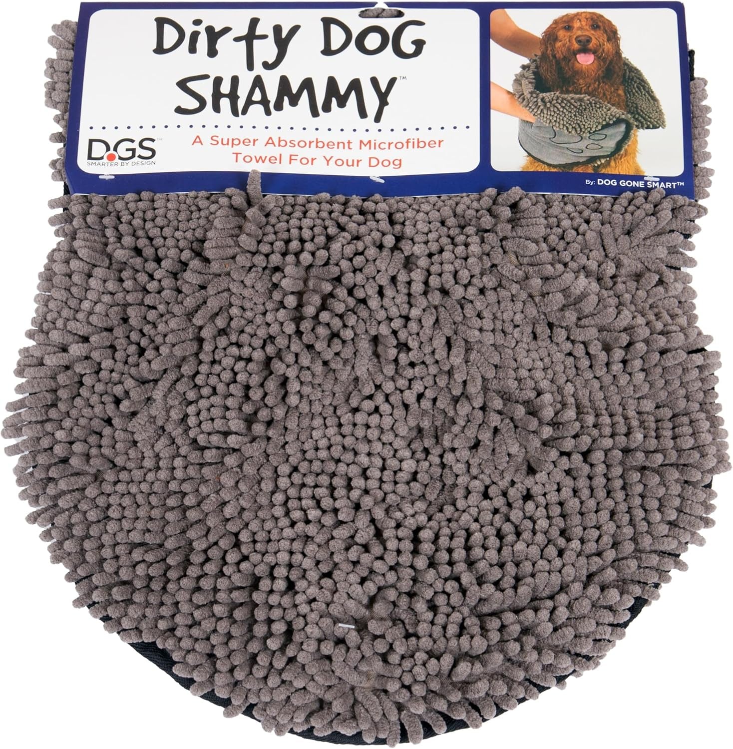 Dirty Dog Shammy – Fast-Drying, Super Absorbent Microfiber Dog Towel with Hand Pockets (Grey)