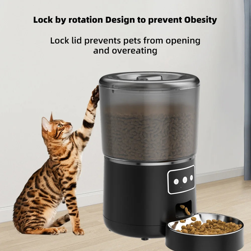 WiFi Smart Pet Feeder – Automatic 4L Dry Food Dispenser for Dogs & Cats (Black)