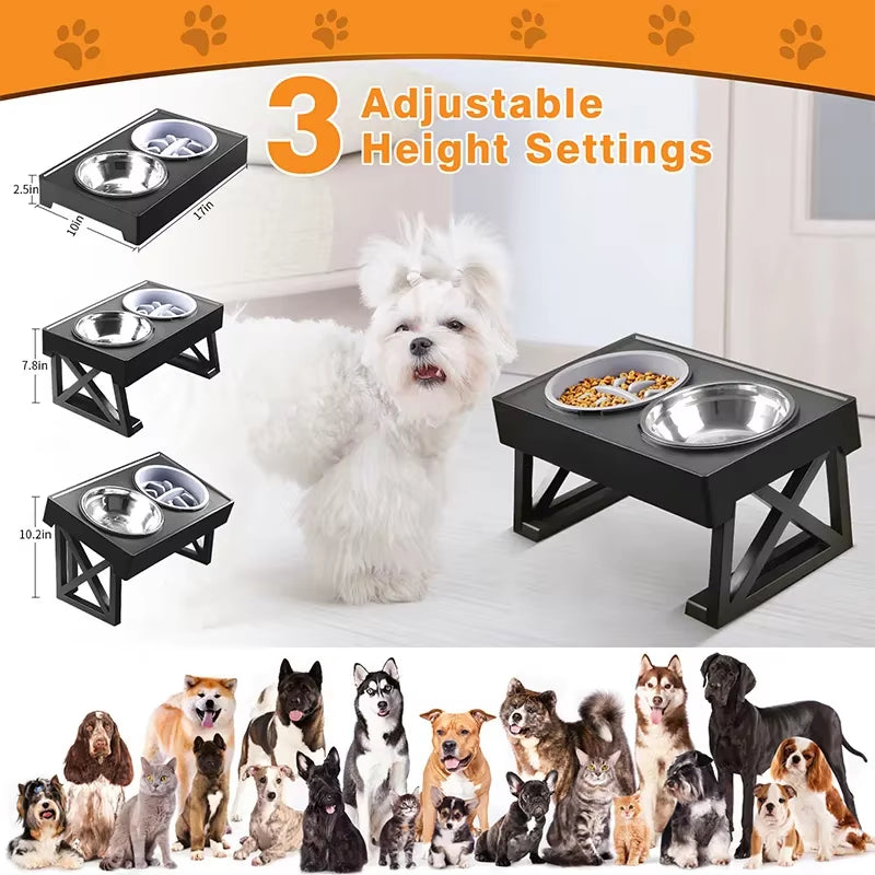 Adjustable Elevated Dog Bowl Stand – Slow Feeder & Meal Mat for Comfortable Pet Dining