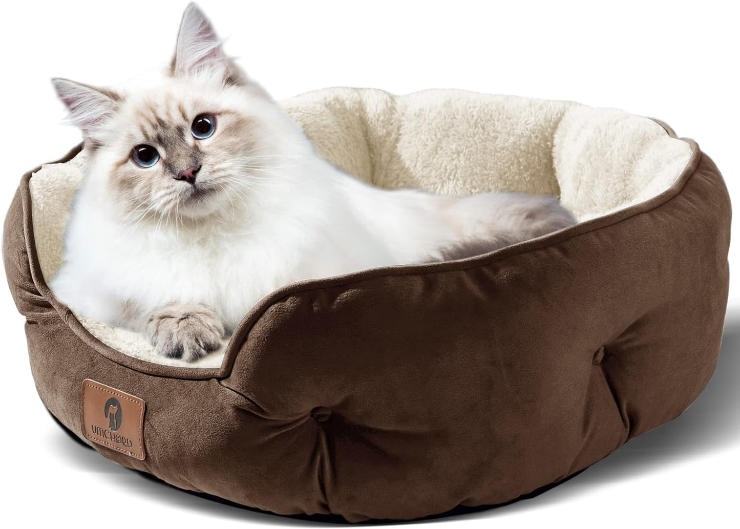 Small Pet Bed – Extra Soft, Machine Washable Dog & Cat Bed with Non-Slip Waterproof Bottom (20” Brown)